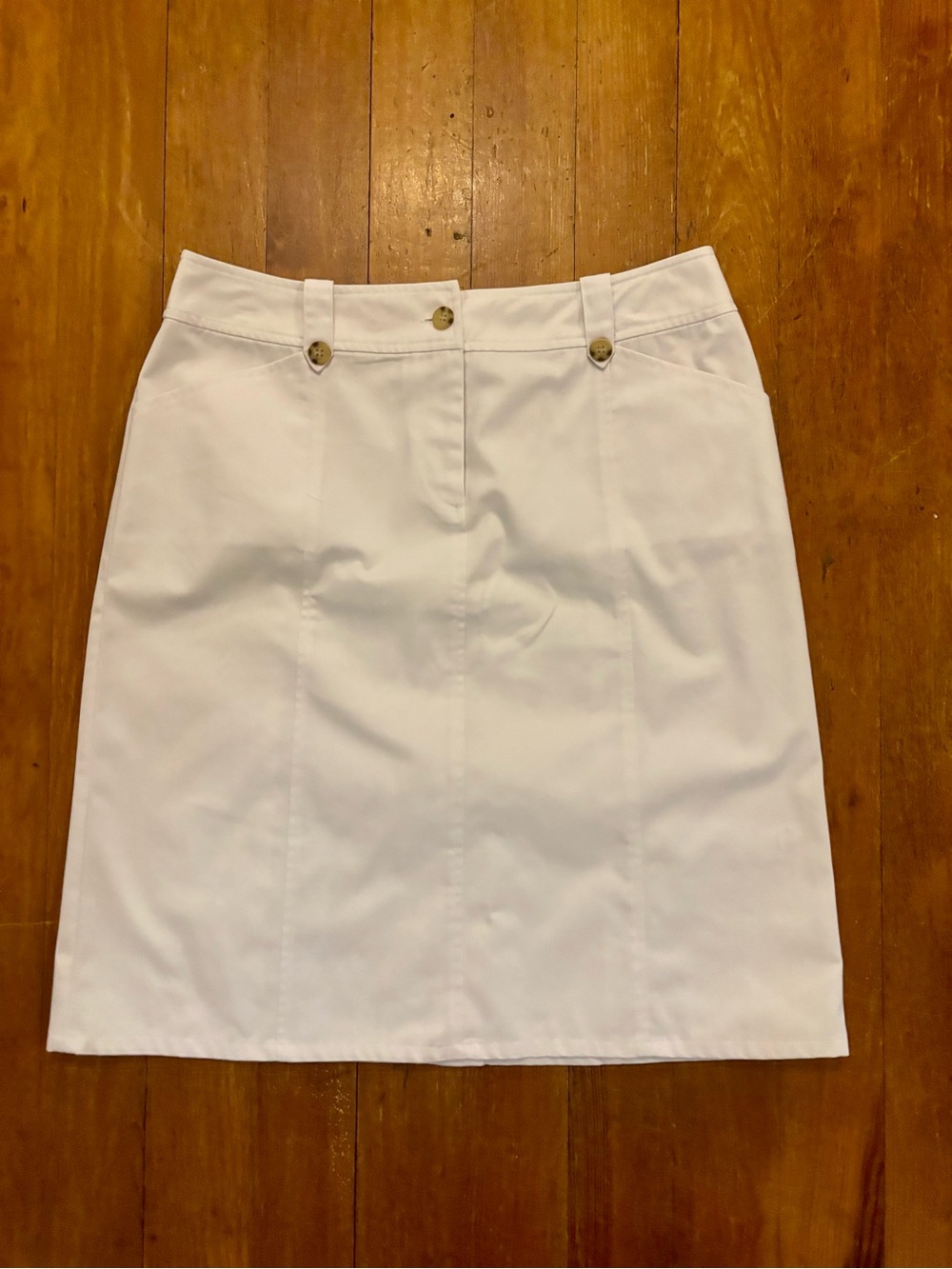 Appleseed's White Pencil Skirt with Buttoned Waist